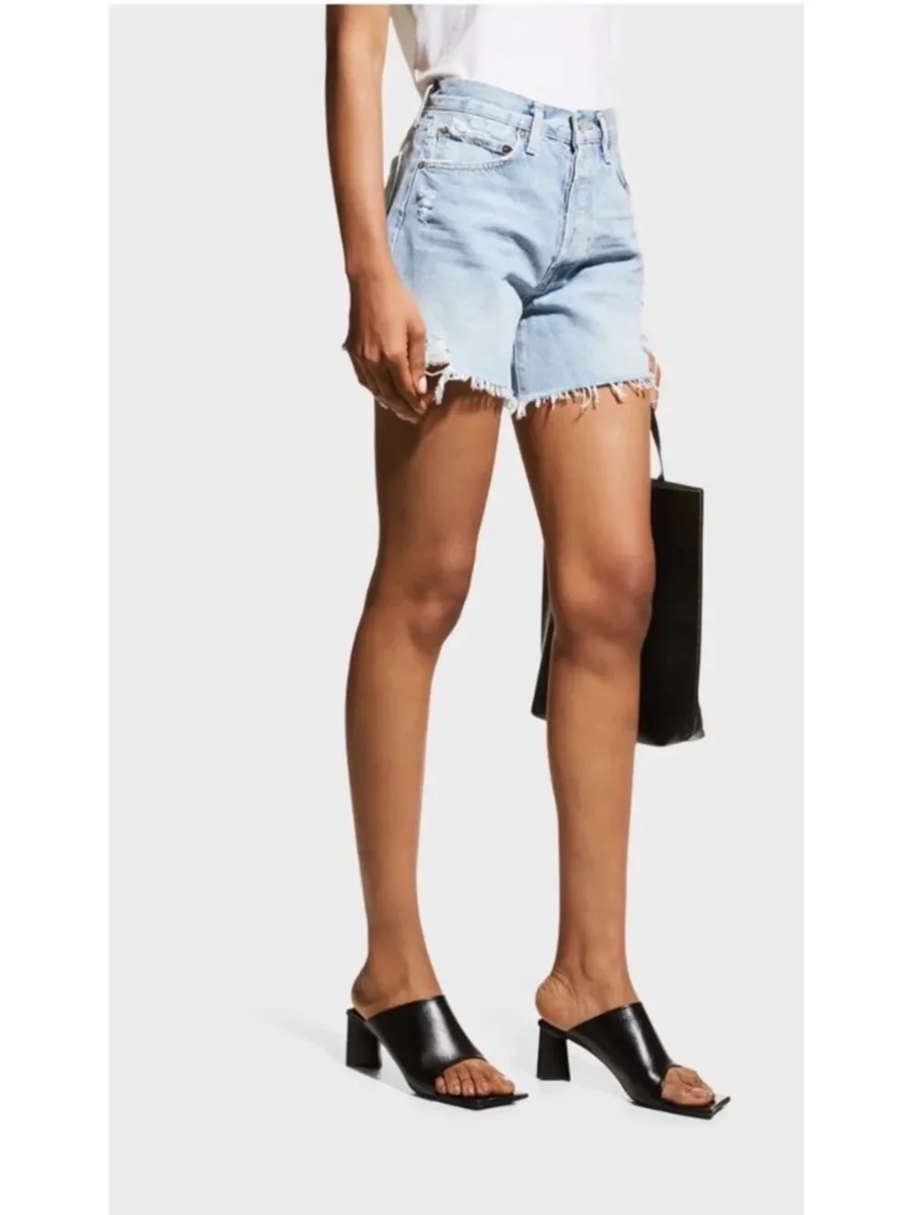 Agolde Parker Swapmeet Color Long Frayed Denim Shorts - Picture 2 of 8